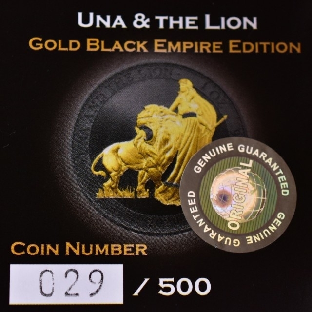 ●500枚限定●2020年 ウナとライオン ゴールドブラックエンパイア版 エンタメ/ホビーの美術品/アンティーク(貨幣)の商品写真