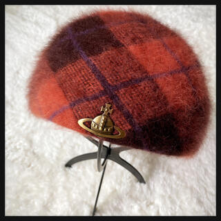 ヴィヴィアンウエストウッド(Vivienne Westwood)のヴィヴィアンウエストウッド　チェック　アンゴラ混　ベレー帽(ハンチング/ベレー帽)