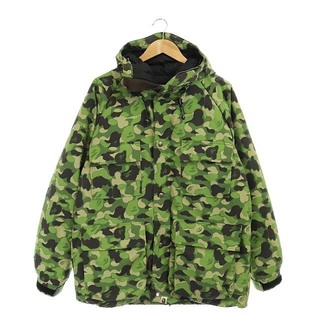 アベイシングエイプ(A BATHING APE)のアベイシングエイプ ダウンジャケット ナイロン カモ柄フーデッド ジップアップ(ダウンジャケット)