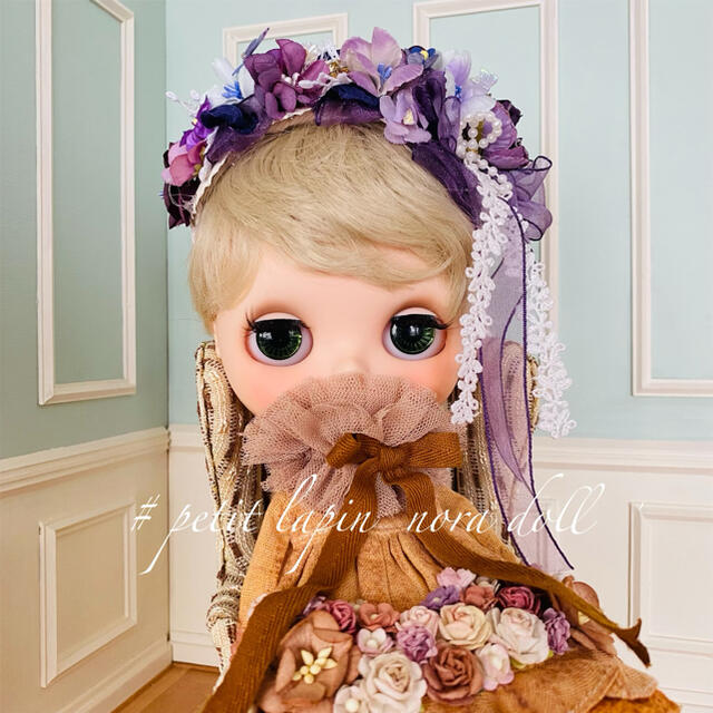 ブライス サイズ　オーガンジーの蝶々の花かんむり　146番　ヴァイオレット ハンドメイドのぬいぐるみ/人形(人形)の商品写真