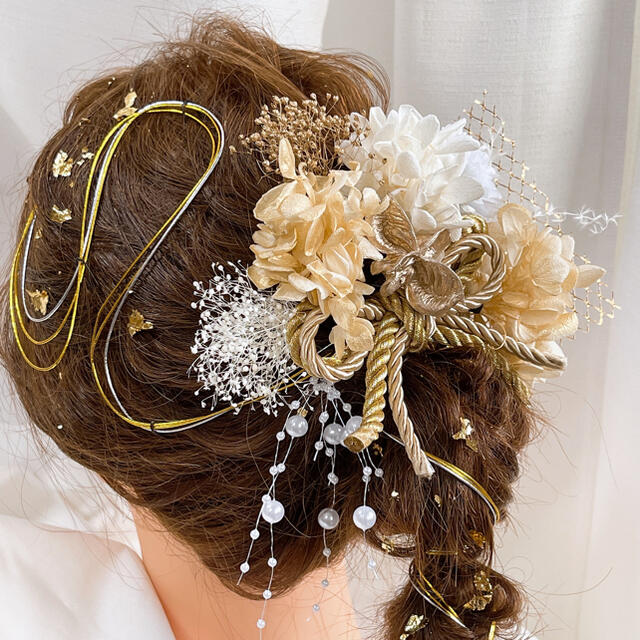ドライフラワー髪飾り　水引アレンジ　成人式、結婚式、前撮り　9 ハンドメイドのアクセサリー(ヘアアクセサリー)の商品写真