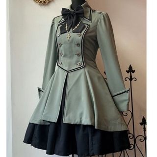 アトリエボズ(ATELIER BOZ)の軍服 ディーン ジャケット ワンピース 緑 グリーン ミリタリー ゴスロリ 黒(ひざ丈ワンピース)