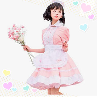 コスプレ【メイド服 】Lサイズ　ピンク　ウェイトレス 半袖  ロリータ  可愛い(衣装一式)