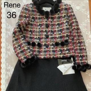 Rene ルネ 限定　ミンクファー付リントン社ツィードボレロ36