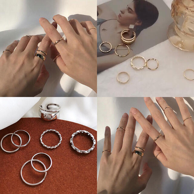 指輪　セット　シルバー　ゴールド　ファランジ　リング　シンプル　アクセサリー レディースのアクセサリー(リング(指輪))の商品写真
