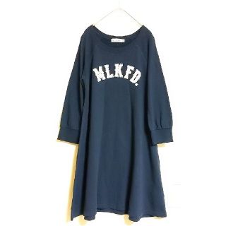 ミルクフェド(MILKFED.)の【美品】ミルクフェド　ロゴワンピース　ネイビー　スエット生地(ひざ丈ワンピース)