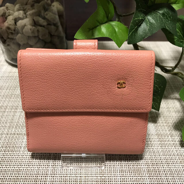 CHANEL シャネル 財布 二つ折り財布 ピンク カメリア