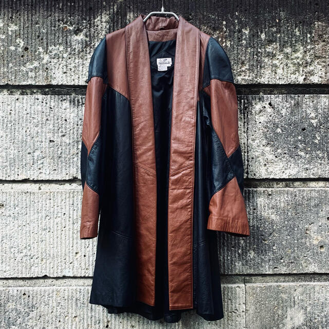 80-90´s Patchwork leather long jacket