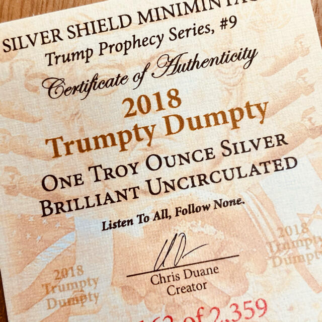トランプ大統領 1オンス 銀貨 トランプティダンプティー