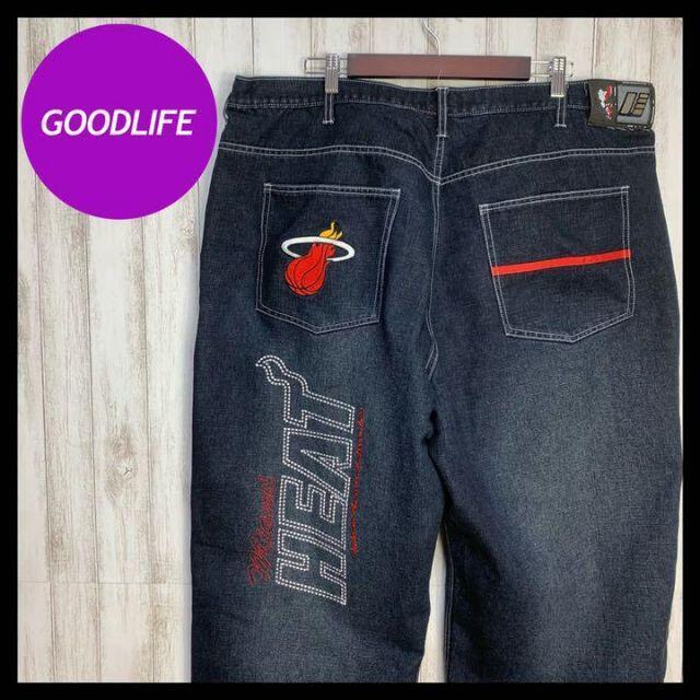 エクルベージュ UNK NBA キャバリアーズ ワイド バギー デニムパンツ