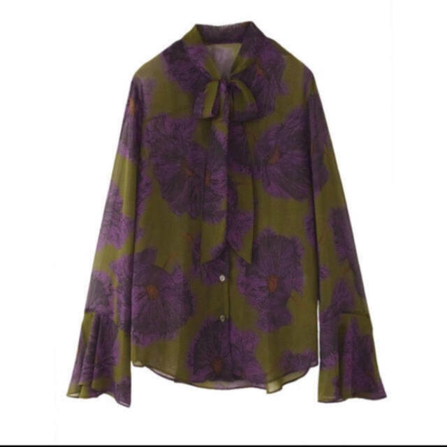 Ameri vintage FLOWER BOM TIE SHIRT パープル