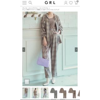 グレイル(GRL)の最終お値下げ！GRLチェック柄サイドスリット開襟シャツ×タックパンツセットアップ(セット/コーデ)