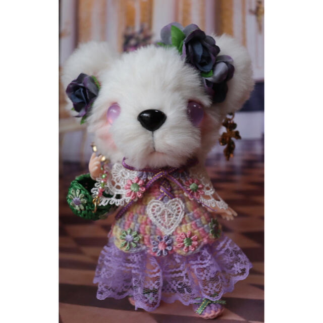 創作ドール　可動ボディ　白熊　ちゃん　ブライス　人形　編みぐるみ　アートドールブライスウイッグ