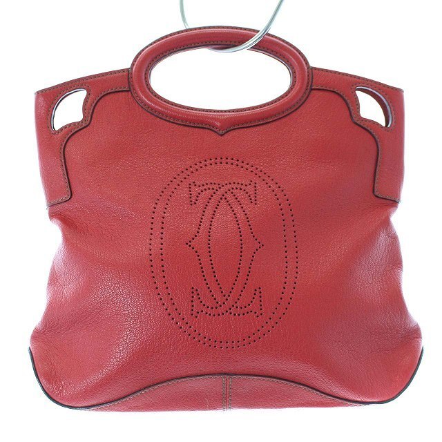 Cartier(カルティエ)のカルティエ マルチェロ ハンドバッグ トートバッグ レザー パンチング ロゴ 赤 レディースのバッグ(ハンドバッグ)の商品写真