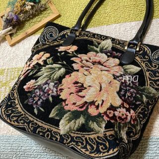 vintageヴィンテージレトロpink花柄ゴブラン刺繍レースバッグ