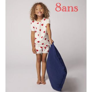 プチバトー(PETIT BATEAU)の新品 プチバトー 8ans ハート プリント 半袖 パジャマ オーガニック(パジャマ)