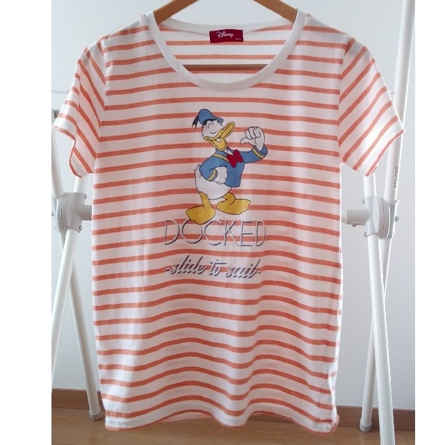 Disney(ディズニー)のTシャツ　ボーダー　ドナルドダック　ディズニー　オレンジ レディースのトップス(Tシャツ(半袖/袖なし))の商品写真