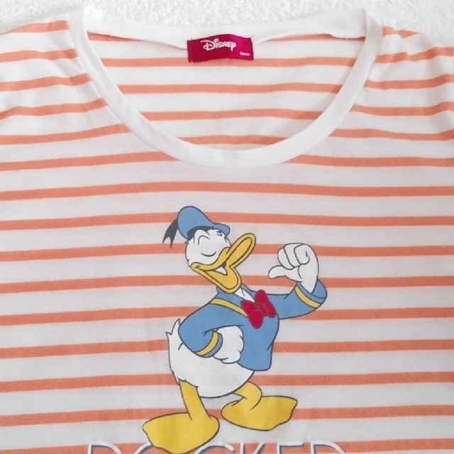 Disney(ディズニー)のTシャツ　ボーダー　ドナルドダック　ディズニー　オレンジ レディースのトップス(Tシャツ(半袖/袖なし))の商品写真