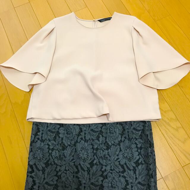 【美品】ZARA ベロア素材 ビンテージ風 ベルスリーブブラウス