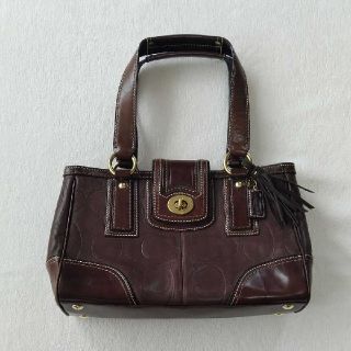 コーチ(COACH)のコーチ ハンドバッグ レザーバッグ 本革 ブラウン 茶色 型押しロゴ(ハンドバッグ)