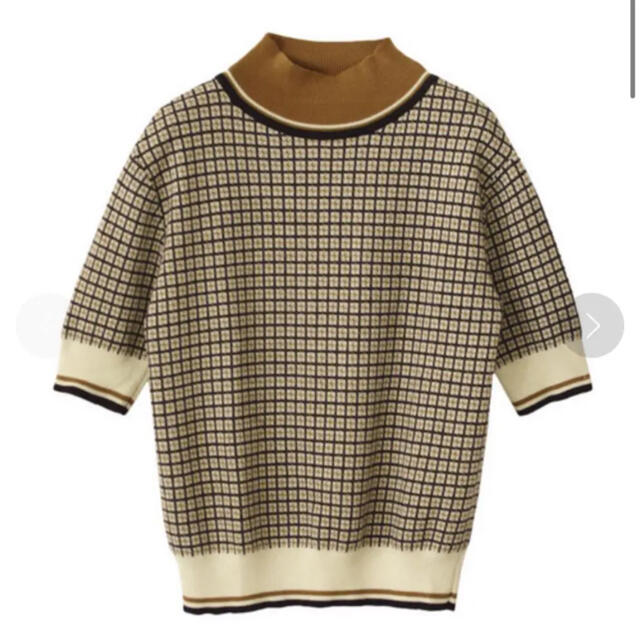 Ameri VINTAGE(アメリヴィンテージ)のAMERI OLDEN PLAID KNIT 半袖ニットブラウン レディースのトップス(ニット/セーター)の商品写真