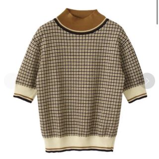 アメリヴィンテージ(Ameri VINTAGE)のAMERI OLDEN PLAID KNIT 半袖ニットブラウン(ニット/セーター)