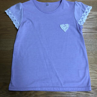 ニシマツヤ(西松屋)の新品未使用✴︎うす紫色150女児 Tシャツ 袖にレース(Tシャツ/カットソー)