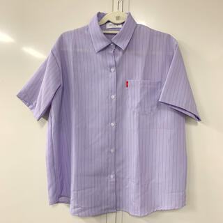 韓国 シャツ ストライプ カラー 紫(シャツ/ブラウス(半袖/袖なし))