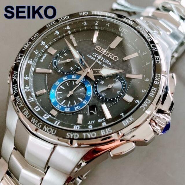 新品★セイコー 光沢あるブラック加工★SEIKO ソーラー メンズ腕時計