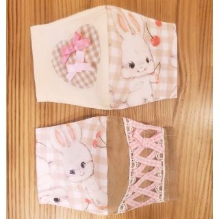 ハンドメイド♡キッズインナーマスク♡うさぎ×コーデュロイ編み上げ＆ハートset(外出用品)