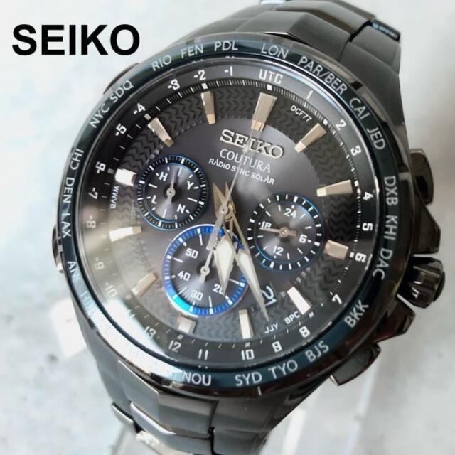 【新品】最高級セイコー 電波ソーラー SEIKO 強化IPブラック メンズ腕時計