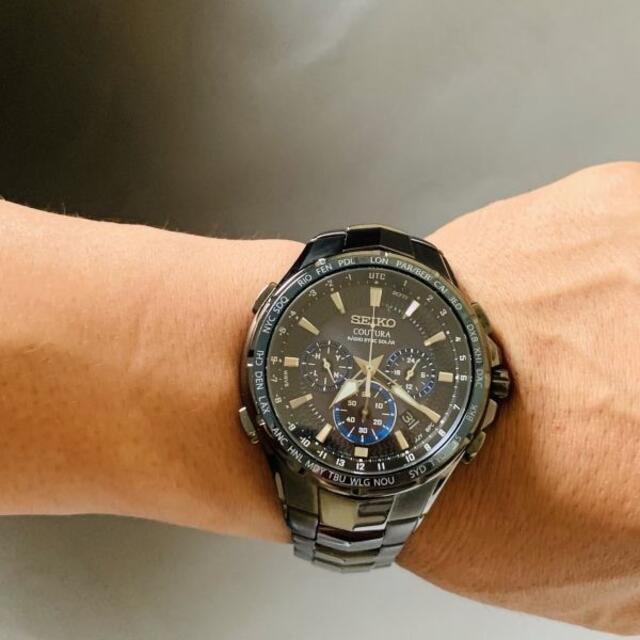 【美品】セイコー  電波ソーラー SEIKO 強化IPブラック メンズ腕時計