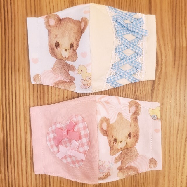 ハンドメイド♡キッズインナーマスク♡くま×コーデュロイ編み上げ＆ハートset