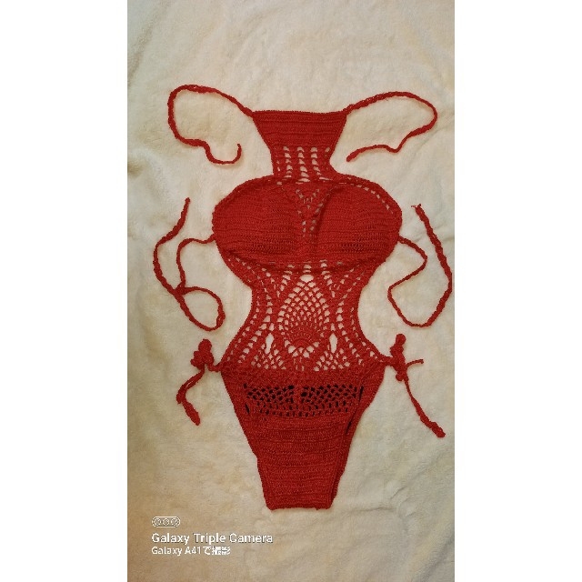 かぎ編みワンピース　水着　レディース　赤　レッド レディースの水着/浴衣(水着)の商品写真