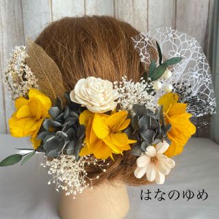 ドライフラワー髪飾り　プリザーブドフラワー　結婚式　成人式　卒業式　ヘッドドレス(ヘッドドレス/ドレス)