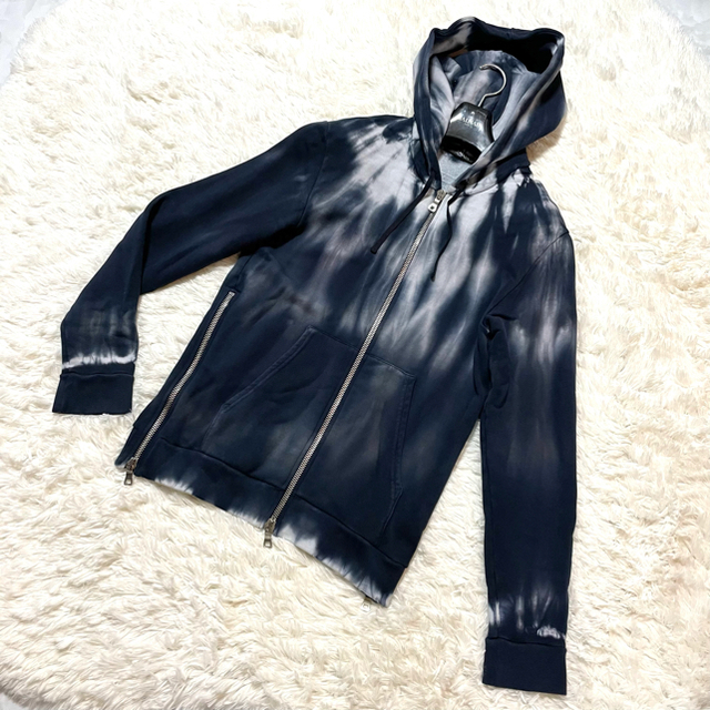 本物 美品 バルマンオム ブリーチ加工 ZIP UP パーカー XS 濃紺 - パーカー