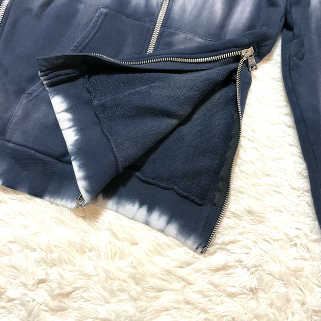 本物 美品 バルマンオム ブリーチ加工 ZIP UP パーカー XS 濃紺 - パーカー