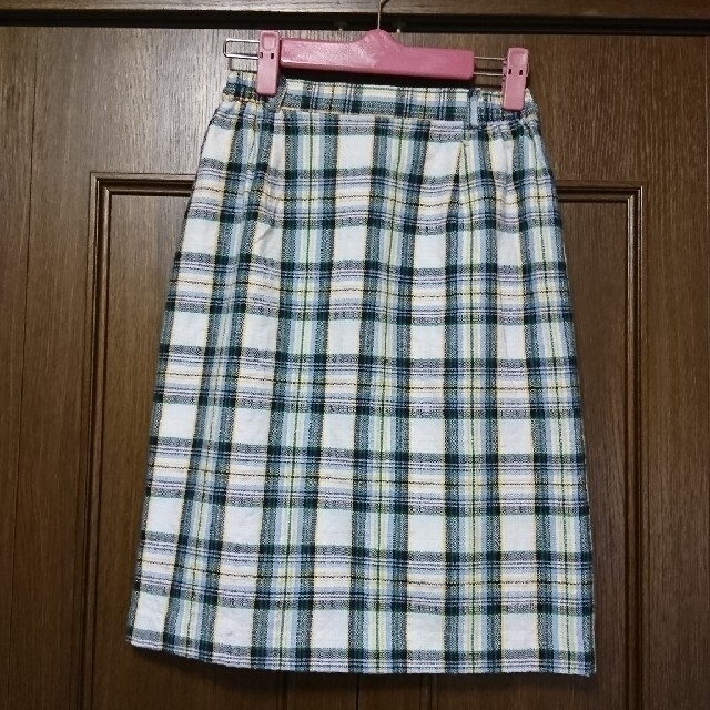 チェック タイトスカート ブルー グリーン イエロー レディースのスカート(ひざ丈スカート)の商品写真