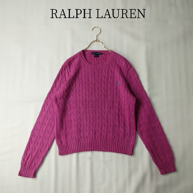 Ralph Lauren(ラルフローレン)のラルフローレン ケーブルニット サイズXL ピンク レディース ロゴ刺繍 レディースのトップス(ニット/セーター)の商品写真