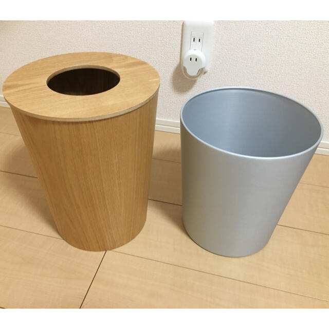 MUJI (無印良品)(ムジルシリョウヒン)の【MUJI】無印良品　木製ごみ箱（旧タイプ）＆アルミごみ箱　2点セット インテリア/住まい/日用品のインテリア小物(ごみ箱)の商品写真