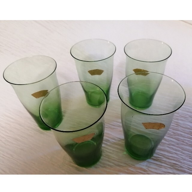 レトロ　カガミクリスタル　グラス　コップ　緑　5個