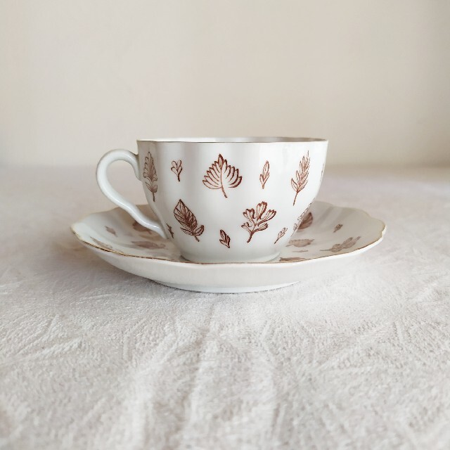 *arabia ☘ brown leaf  cup ＆ saucer (b) 1