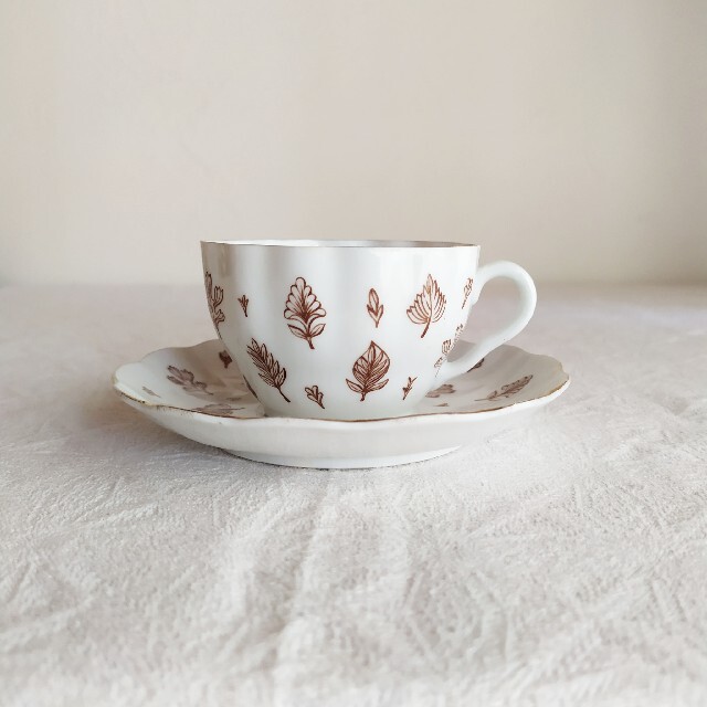 *arabia ☘ brown leaf  cup ＆ saucer (b) 2