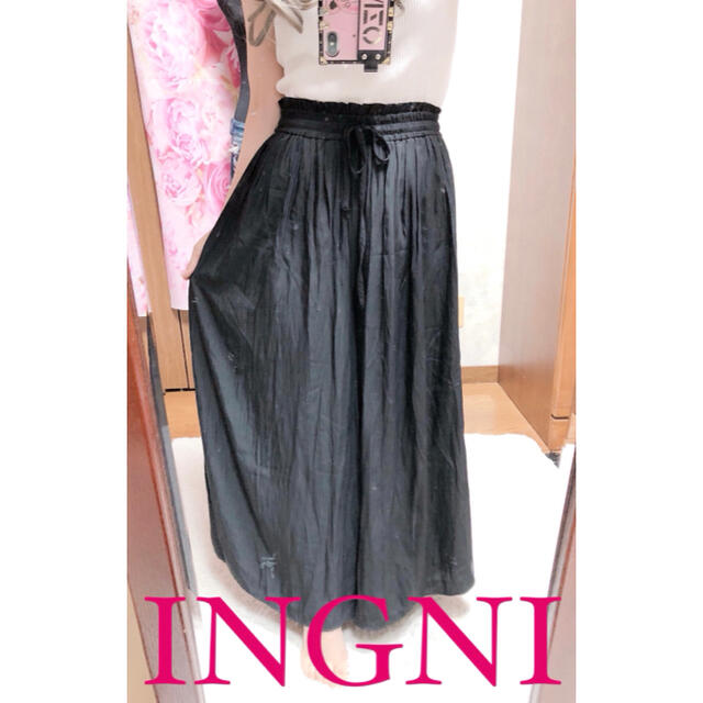 INGNI(イング)の4049.INGNI プリーツ ワイドパンツ ブラック  レディースのパンツ(カジュアルパンツ)の商品写真