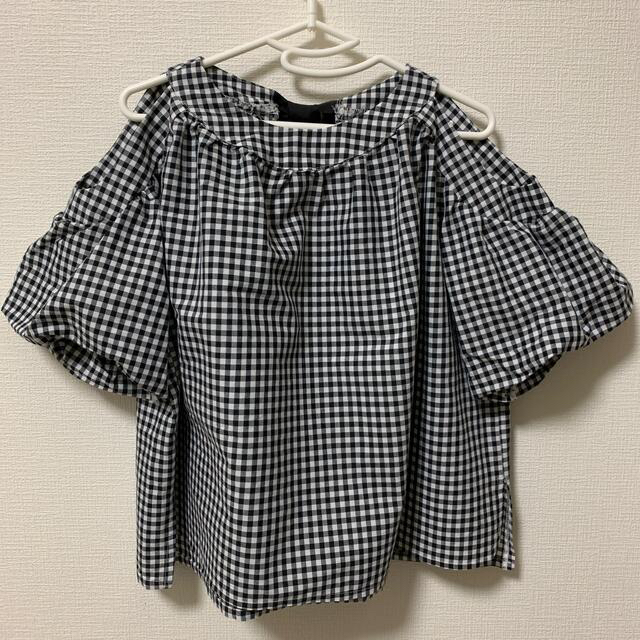 肩あきチェックTシャツ レディースのトップス(Tシャツ(半袖/袖なし))の商品写真