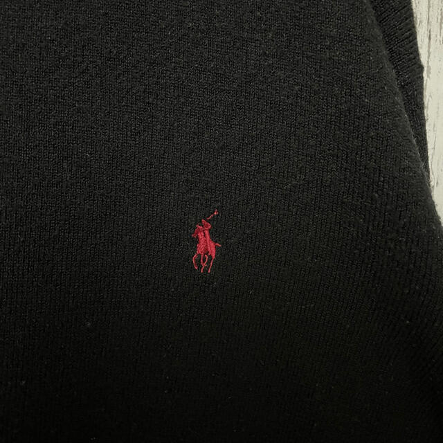 Ralph Lauren(ラルフローレン)の【人気】90s ラルフローレン カシミヤ100％ ニット 黒 刺繍ロゴ ポニー メンズのトップス(ニット/セーター)の商品写真