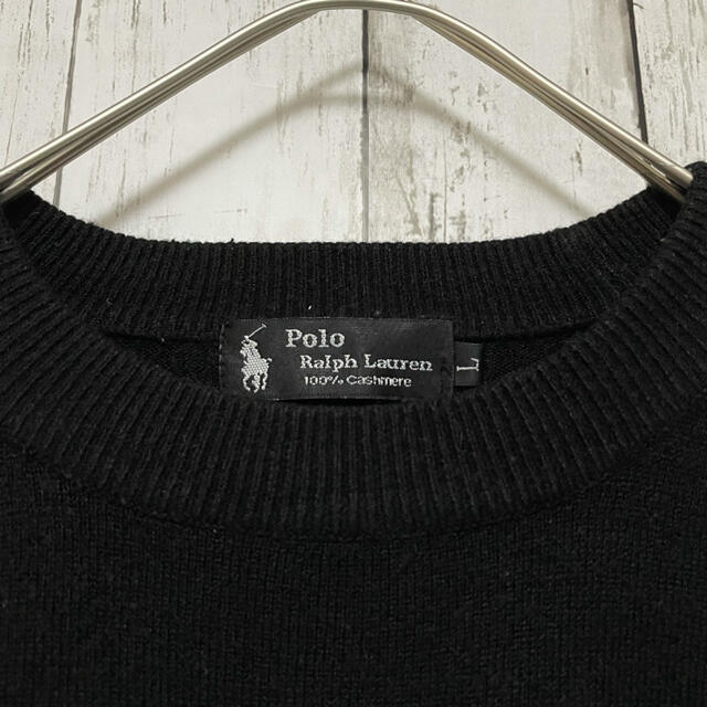 Ralph Lauren(ラルフローレン)の【人気】90s ラルフローレン カシミヤ100％ ニット 黒 刺繍ロゴ ポニー メンズのトップス(ニット/セーター)の商品写真
