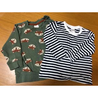 エイチアンドエム(H&M)の【2枚セット】H＆Mトレーナー9-12m ボーダーロンＴ6-9m(Ｔシャツ)