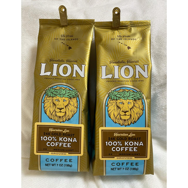 100％ KONA COFFEE ハワイ Lion コナコーヒー 挽き豆 2袋食品/飲料/酒