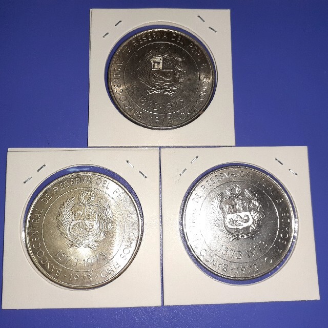 ペルー100ソル銀貨 5枚 Sv800 古銭 シルバー-